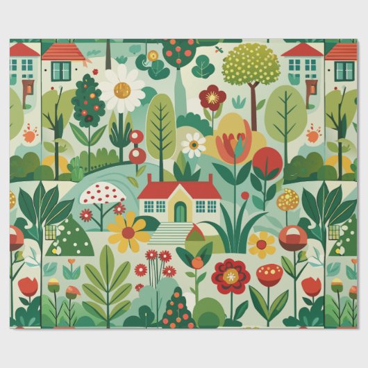 Frühjahrsgarten Retro Custom Muster Geschenkpapier (Flach)