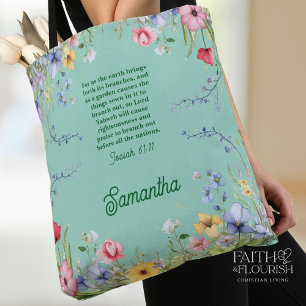 Frühjahrsgarten Wildblume Bibel Verse Personalisie Tasche