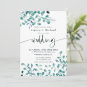 Frühjahrsgrün Eukalyptus Blütenhochzeit Einladung (Stehend Vorderseite)