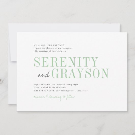 Frühjahrsgrün moderne Typografie minimalistische H Einladung (Vorderseite)