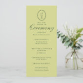 Frühjahrsgrünes Monogramm-Hochzeitsprogramm Einladung (Stehend Vorderseite)