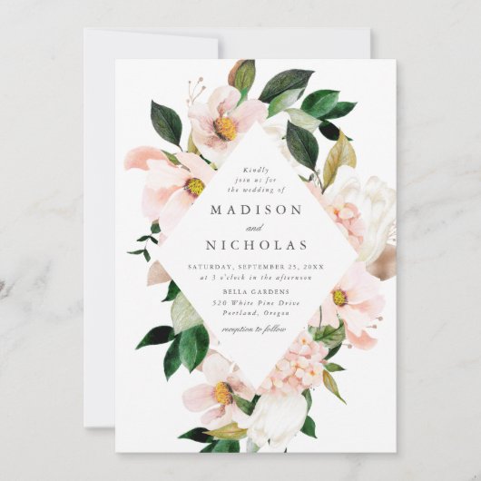 Frühjahrsherz Blütenrahmen Hochzeit Einladung (Vorderseite)