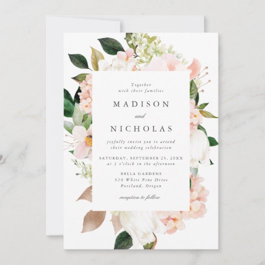 Frühjahrsherz Blütenrahmen Hochzeit Einladung (Vorderseite)