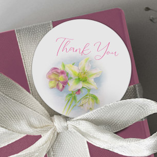 Frühjahrshochzeit danke hellebore Aquarellkunst Runder Aufkleber