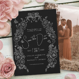 Frühjahrshochzeit Lilie Kunst Schwarz-weißes Foto Save The Date