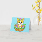 Frühjahrshund Niedlicher Hund in Blume Karte (Gelbe Blume)