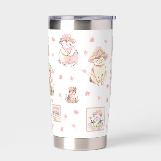 Frühjahrskatzen HaselBlume Pfirsichweiß Thermobecher (Links)