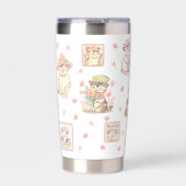 Frühjahrskatzen HaselBlume Pfirsichweiß Thermobecher (Vorderseite)