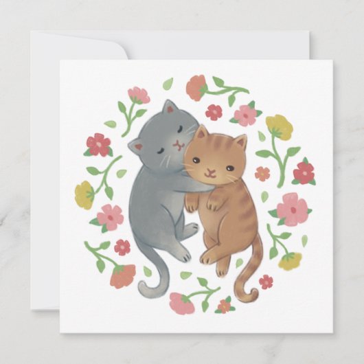 Frühjahrskatzen und Blume Einladung (Vorderseite)