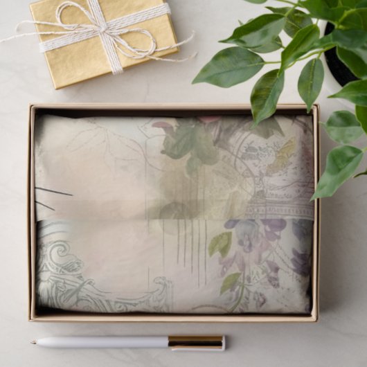 Frühjahrskollage mit Vögeln und Blume | Dekoupage Seidenpapier (Geschenk)