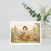 Frühjahrslektüre: Frühling Postkarte (Stehend Vorderseite)