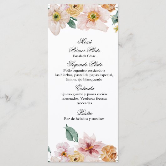 Frühjahrsmenü der Blume Menükarte (Vorderseite)