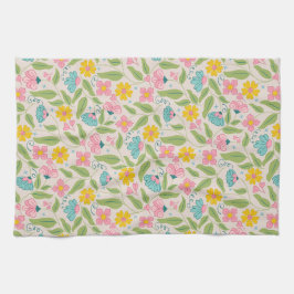 Frühjahrsmuster auf Rosa Geschirrtuch