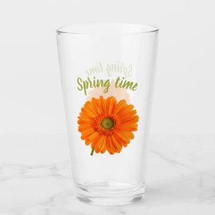 Frühjahrsorange Gerbera Blume Foto mit Text Glas