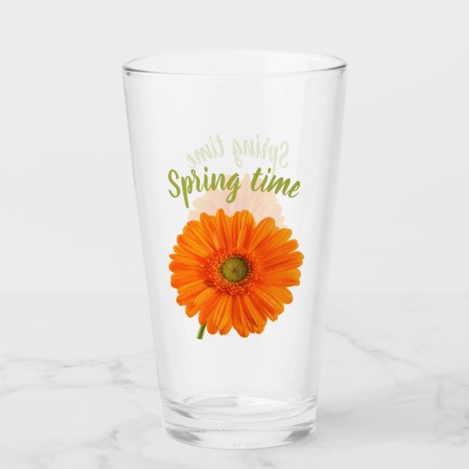 Frühjahrsorange Gerbera Blume Foto mit Text Glas (Vorderseite)
