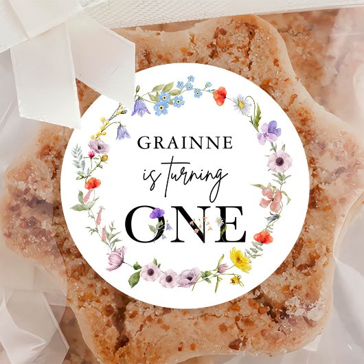 Frühjahrsparty Wildblume Erster Geburtstag Runder Aufkleber