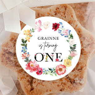 Frühjahrsparty Wildblume Erster Geburtstag Runder Aufkleber