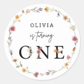 Frühjahrsparty Wildblume Erster Geburtstag Runder Aufkleber (Vorderseite)