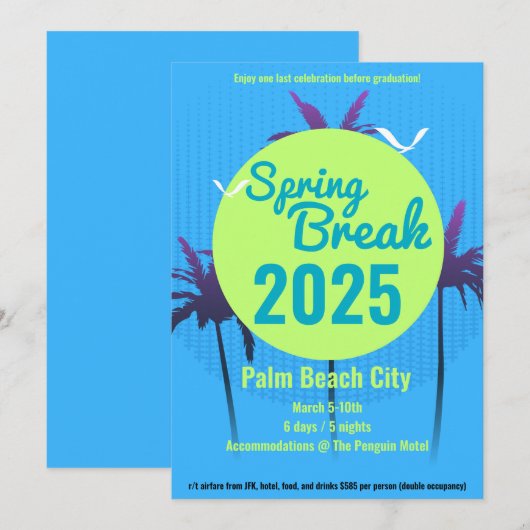 Frühjahrspause Palm Tree Einladung Blau (Vorne/Hinten)