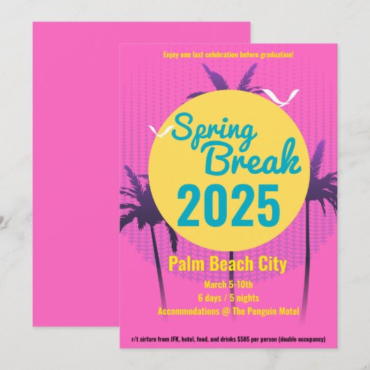 Frühjahrspause Palme Tree Einladung Rosa (Vorne/Hinten)