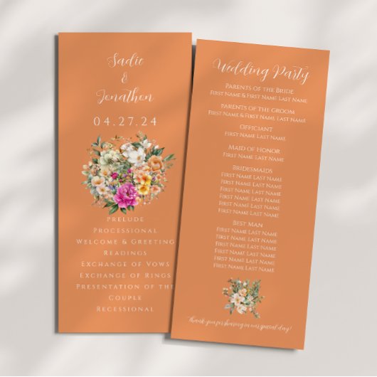 Frühjahrssaison Apricot Peach Floral Wedding Programm