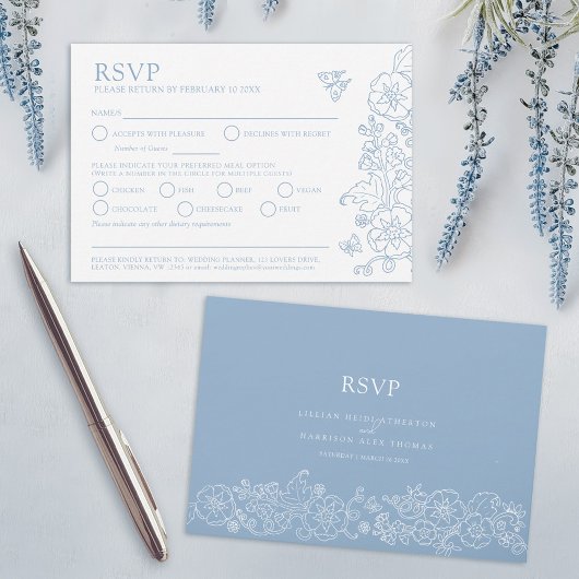 Frühjahrsschmetterling Hochzeitsmahlzeit Option bl RSVP Karte