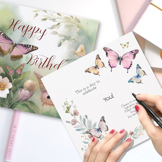 Frühjahrsschmetterling und Blume Geburtstag Karte