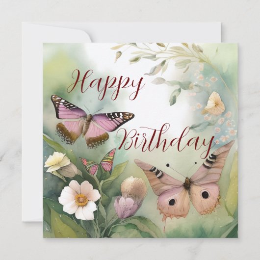 Frühjahrsschmetterling und Blume Geburtstag Karte (Vorderseite)