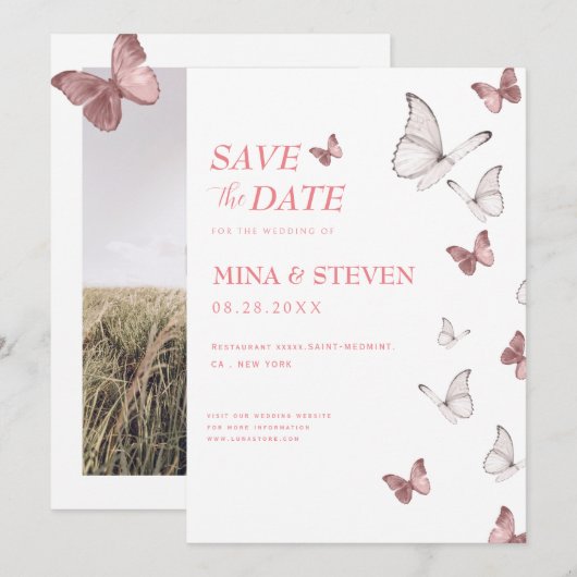 Frühjahrsschmetterlinge Foto Hochzeit Save The Date (Vorne/Hinten)