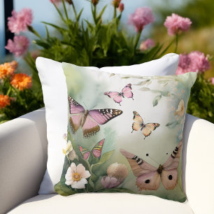 Frühjahrsschmetterlinge und Blume Wasserfarbe Kissen