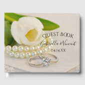 Frühjahrssehen mit weißen Tulips, Rings und Perlen Gästebuch (Vorderseite)