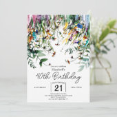 Frühjahrsskript-Wildblumen 40. Geburtstag Einladung (Stehend Vorderseite)