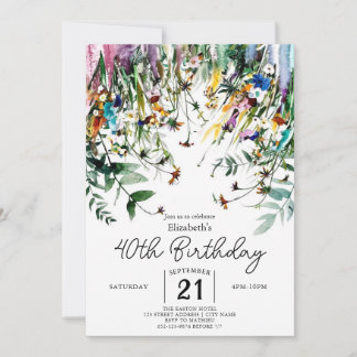 Frühjahrsskript-Wildblumen 40. Geburtstag Einladung