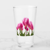 Frühjahrsstil Küchendekor Rosa Tulpen Trinkglas Glas (Vorderseite)