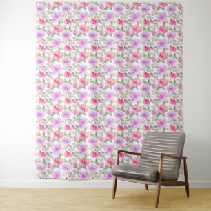 Frühjahrsstimmung: Rosa und lila florales Design Wandteppich