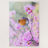 Frühjahrsvogel mit rosa Blume Puzzle (Vertikal)