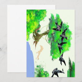 Frühjahrswald mit Vögeln und Eichhörnchen - Natur Einladung