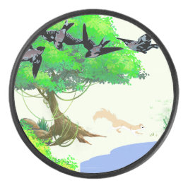 Frühjahrswald mit Vögeln und Eichhörnchen - Natur Eishockey Puck