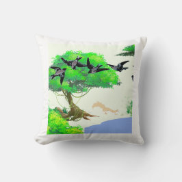 Frühjahrswald mit Vögeln und Eichhörnchen - Natur Kissen