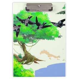 Frühjahrswald mit Vögeln und Eichhörnchen - Natur Klemmbrett