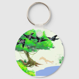Frühjahrswald mit Vögeln und Eichhörnchen - Natur Schlüsselanhänger
