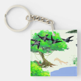 Frühjahrswald mit Vögeln und Eichhörnchen - Natur Schlüsselanhänger