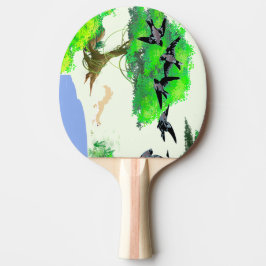 Frühjahrswald mit Vögeln und Eichhörnchen - Natur Tischtennis Schläger