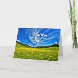 Frühjahrswiese und blauer Himmel Feiertagskarte