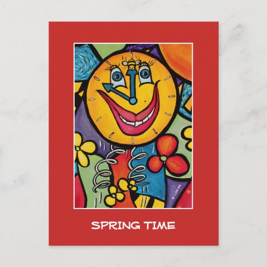 Frühjahrszeit auf Rot - Zeit Postkarte (Vorderseite)