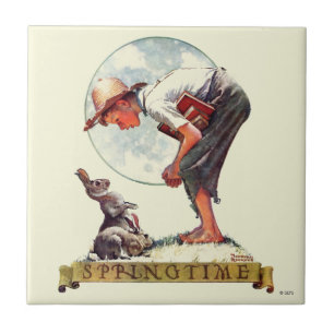 Frühling 1935 Junge mit Kaninchen Fliese