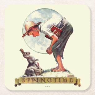 Frühling 1935 Junge mit Kaninchen Rechteckiger Pappuntersetzer