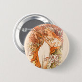 Frühling - Alphonse Mucha Art Nouveau Button (Vorne & Hinten)