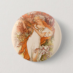 Frühling - Alphonse Mucha Art Nouveau Button