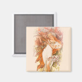 Frühling - Alphonse Mucha Art Nouveau Magnet (Vorderseite/Rückseite)